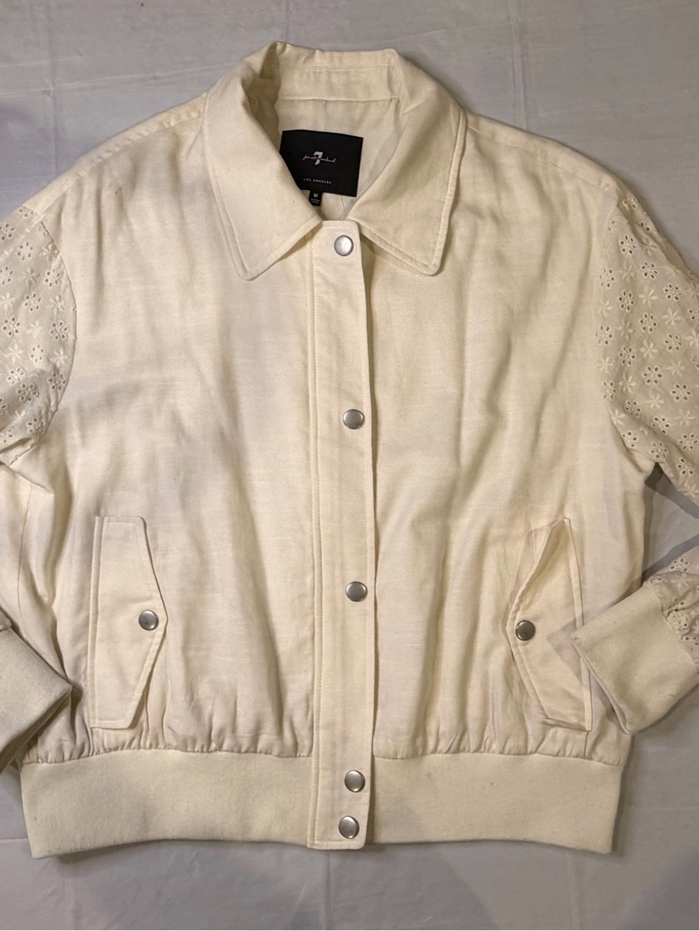 7 For All Mankind Cream Eyelet Sleeve Bomber Jacket – Size M